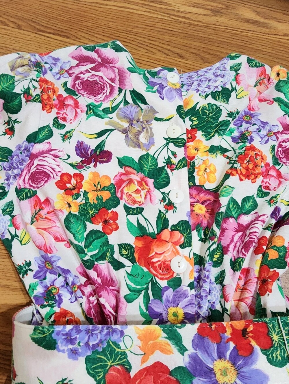 Vtg 80s 90s Floral Fit Flare Dress Belted Full Skirt Cottagecore Garden Party - Picture 9 of 13